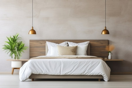 Biophilic bedroom interior with indoor green plants for a stylish and relaxing ambianceの素材