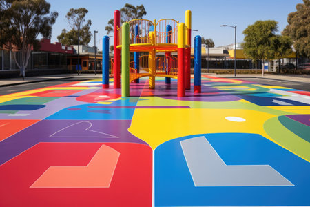Inclusive modern playground fostering fun and friendship for children of all abilities.の素材