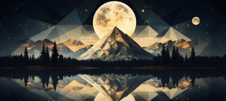 Retro futuristic illustration with glowing grids, pixelated landscapes, and stylized laser beamsの素材