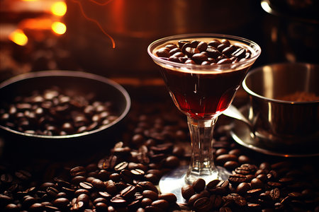 Espresso Martini Cocktails with Coffee Beans, Copy Space, Alcoholic Beverageの素材