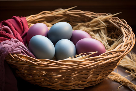 Vibrant and eco friendly egg dyeing with natural materials like leaves, flowers, and herbsの素材