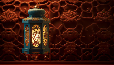 Lunar New Year Lantern Illuminating Decorative Wall, Symbolizing Luck and Prosperityの素材
