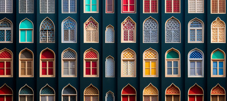 Colorful arabic tiles through mosque window ramadan kareem greeting card or invitationの素材