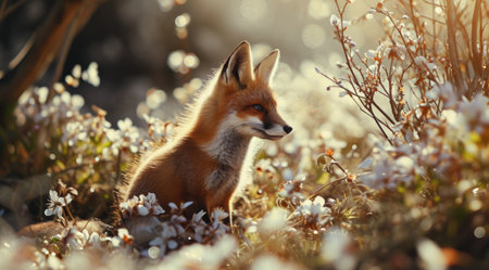 The spirit of rejuvenation depicted through lively spring fox animal activitiesの素材