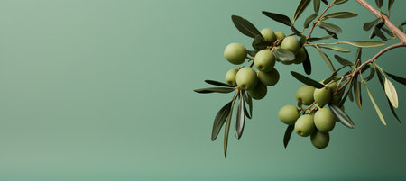 Peaceful olive branch on vibrant green background, symbolizing harmony and tranquilityの素材