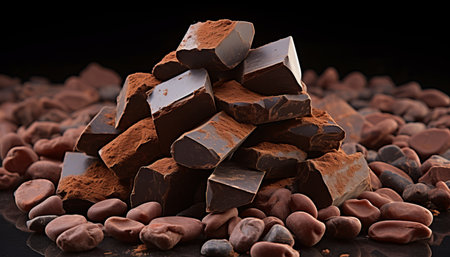 Title dark chocolate and cocoa beans culinary background for gourmet cooking and bakingの素材
