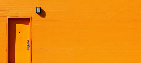Abstract pale orange door with intricate patterns in a modern and minimalist architectural settingの素材