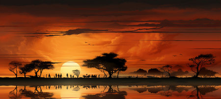 Vibrant and captivating desert sunset depicted in a visually stunning collage illustration styleの素材