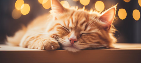 Cute fluffy cat in cardboard box on home floorcozy atmosphere concept with free copy spaceの素材