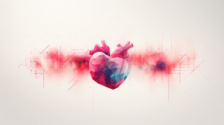Stylized red heart cardiogram on pastel background health and cardiology concept.の素材