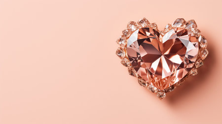 Intricate heart shaped diamond on peach background with generous space for text or design.の素材