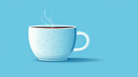 Quirky coffee cup illustration on blue background for coffee shops and blue monday conceptの素材
