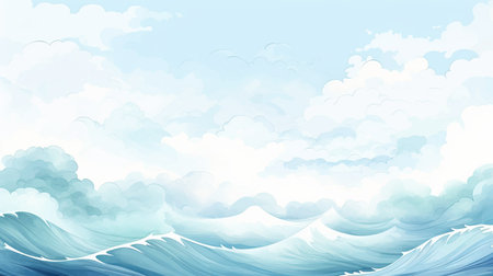 Hand drawn watercolor sea waves background with free space for text or copywritingの素材