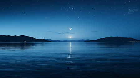 Luminous full moon casting reflection on tranquil waters in night sky mesmerizing astrophotographyの素材