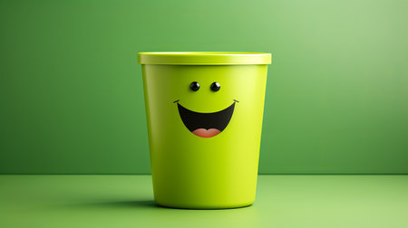 Happy coffee cup on green background, ideal for cafes and coffee shops during blue monday concept.の素材