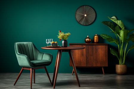 Modern stylish dining room interior with family wooden table and contemporary chairsの素材