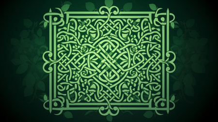 Vibrant green abstract celtic patterns background with intricate and mesmerizing designsの素材