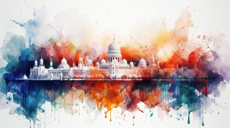 Watercolor painting depicting the vibrant background of india republic day celebrationの素材