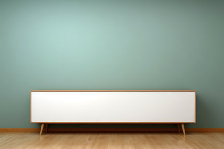 Mockup frame in wooden cabinet, stylish living room interior, dark wall backgroundの素材