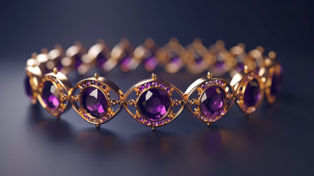 A bracelet made of golden jewelry adorned with amethyst gemstonesの素材