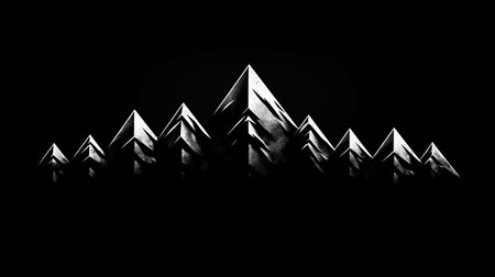 Hand drawn mountain range with peaks in black on white background, artistic nature illustrationの素材