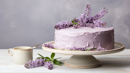 Elegant wedding cake adorned with beautiful flowers and ample space for text or copywritingの素材