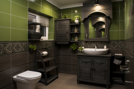 Modern electric toothbrush in bright contemporary bathroom interior with natural lightの素材