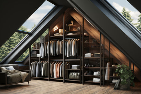 Chic loft dressing room with mirror lightbulbs for stylish interior design enthusiastsの素材