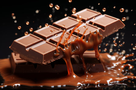 Decadent chocolate bar with luscious chocolate oozing out, enticing and delicious dessert conceptの素材