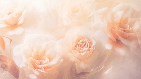 Double exposure of rose flowers background with copy space, pastel tones greeting card templateの素材