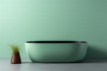 Contemporary light green bathroom with luxurious bathtub and stylish tiled wall designの素材