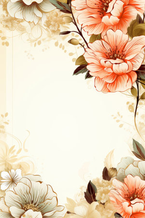 Vintage calligraphy style background with weathered blank page and delicate floral drawingsの素材