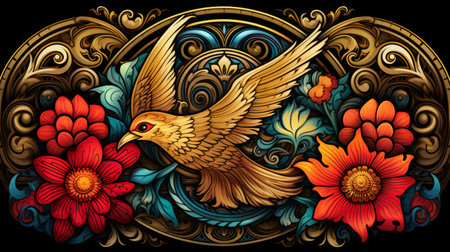 Exotic floral and bird wall art, perfect for enhancing home decor and interior design aestheticsの素材