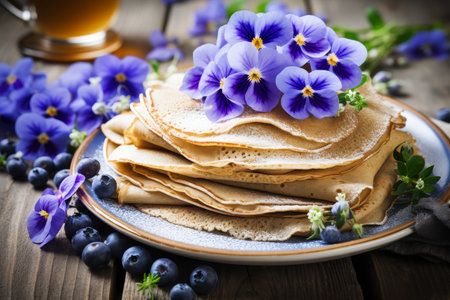 Versatile gluten free buckwheat crepes on wooden table, perfect for sweet or savory fillingsの素材