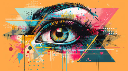 abstract eye art, vibrant, artistic abstract eye design with colorful geometric shapes and patterns for an eye-catching illustrationの素材