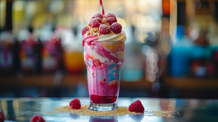 fruit smoothies, tall glass of raspberry milkshake, a bright and fruity drink perfect for any time of dayの素材