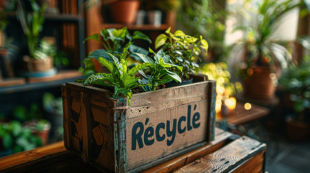 high quality illustration, eco-friendly banner mockup with recycle text on a cardboard box, promoting sustainability through packagingの素材