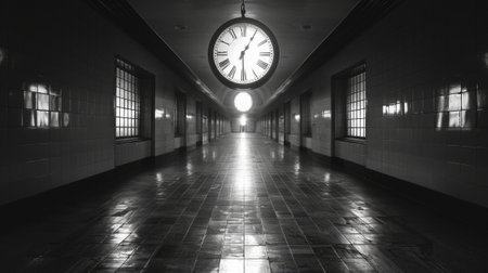 the ticking clock echoes through the vacant halls, a reminder of time passing and the loneliness it bringsの素材