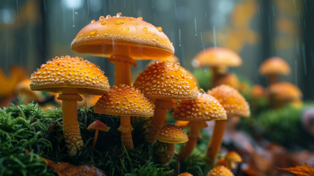 diverse mushroom-filled forest embodies the vibrancy of wild nature with rich hues, offering a captivating experienceの素材