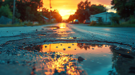 urban heat island, on scorching summer days, the pavement radiates heat, creating a visible mirage due to the urban heat island effectの素材