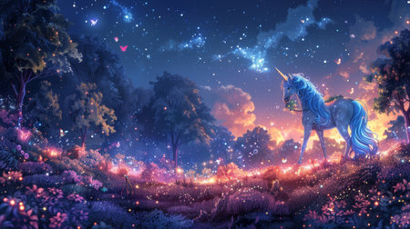 magical forest art, a magical forest coloring page filled with fairies, unicorns, and shimmering fireflies, beckoning you to add your personal touch with vibrant colorsの素材