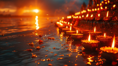 diwali lamps, bright oil lamps in homes at diwali represent victory of light over darkness in indian tradition, ushering in hopeの素材