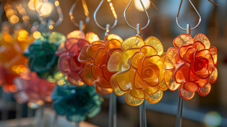 eco-friendly fashion items, eco-friendly fashion accessories adorable upcycled plastic bottle earrings showcased on a display standの素材