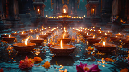 festival of lights, during diwali, oil lamps symbolize victory of light over darkness in indian culture, creating a beautiful sight in homesの素材