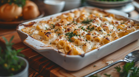 newly made feta pasta on counter with serving spoon in modern kitchen showcase minimalist design and cooking conceptの素材