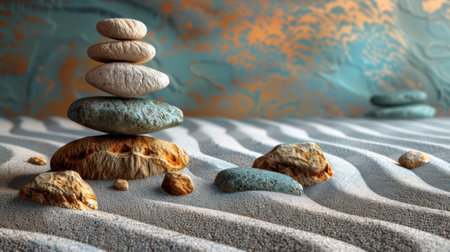zen garden design, zen garden with rocks and sand creates peaceful ambiance, ideal for introspection and tranquilityの素材