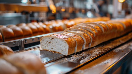 industrial food cutting technology, automated bread slicer improves bakery operations by providing accurate and efficient slicing for food processingの素材