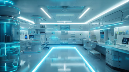 cutting-edge lab with sleek, high-tech equipment and modern interior designed for advanced scientific experiments, showcasing innovation and tech progressの素材