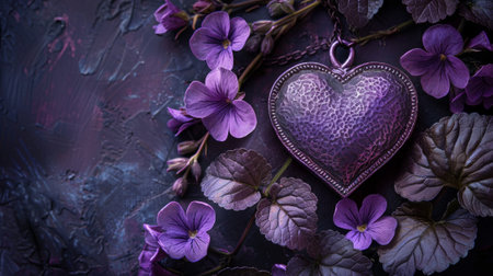 military tribute, a classic purple heart day backdrop featuring a majestic medal and delicate violets, with a patriotic theme in vintage styleの素材