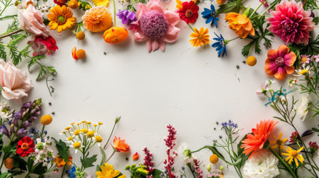 floral greeting card, vivid floral frame with space for text, great for greeting card design bright and vibrant border to enhance your messageの素材